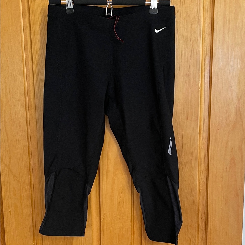 S.   Nike Black Cropped Leggings with White Swoosh